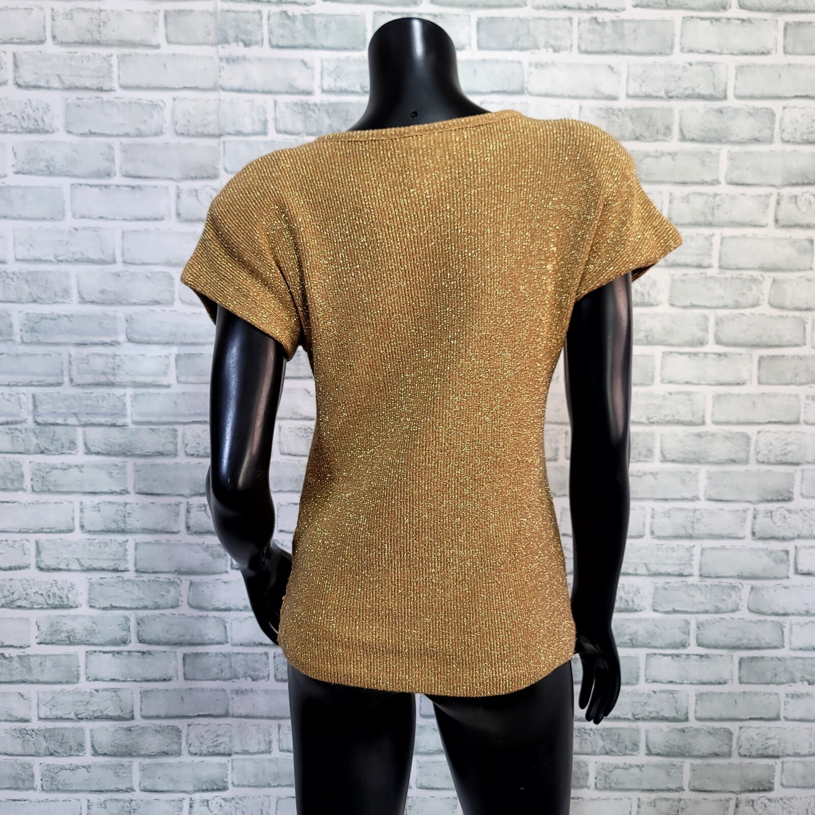 Vintage 90s City Girl Sport Gold Metallic Knit Cap Sleeve Top Shoulder Pads