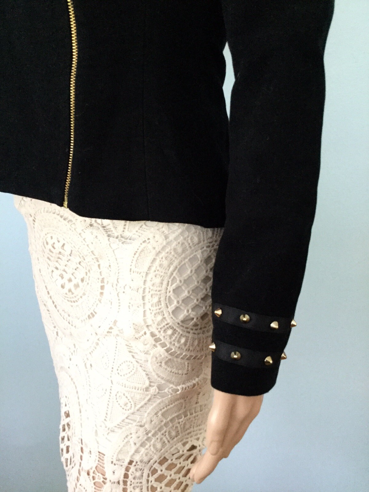 Elegant Gold Stud Zipper Zara Black Trafaluc Moto Jacket Coat Womens M Biker