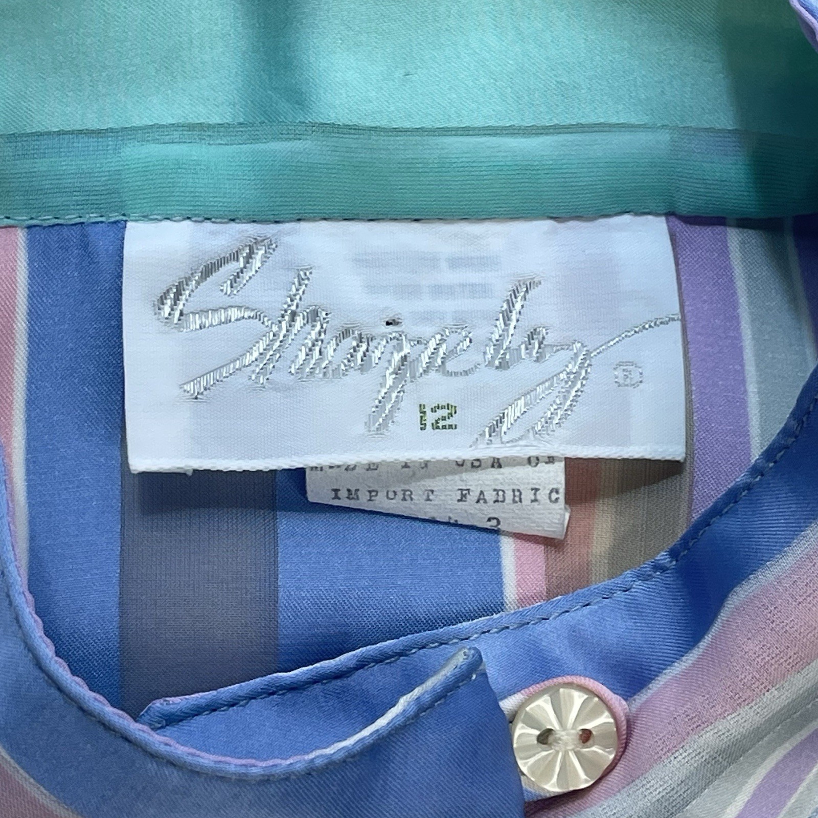 VTG Pastel Striped Blouse 12 High Mock Neck W/ Tie Button Front Retro Office