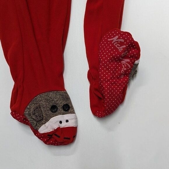 Cozycore Sock Monkey Footed Pajamas Nick & Nora Red Fleece M Retro