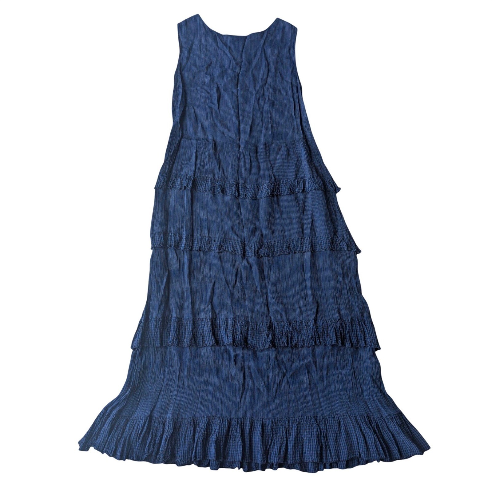 Vintage 90s Jasmine by KVM Navy Blue Crinkle Rayon Tiered Maxi Dress L