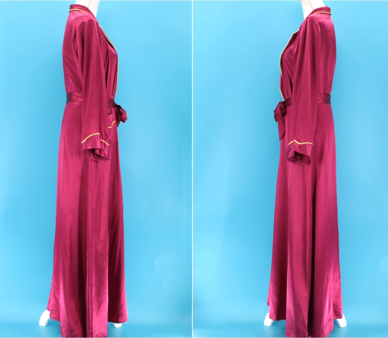 VTG Women’s 40s Magenta W/ Yellow Trim Asian Robe Sz S 1940s Satin Rayon