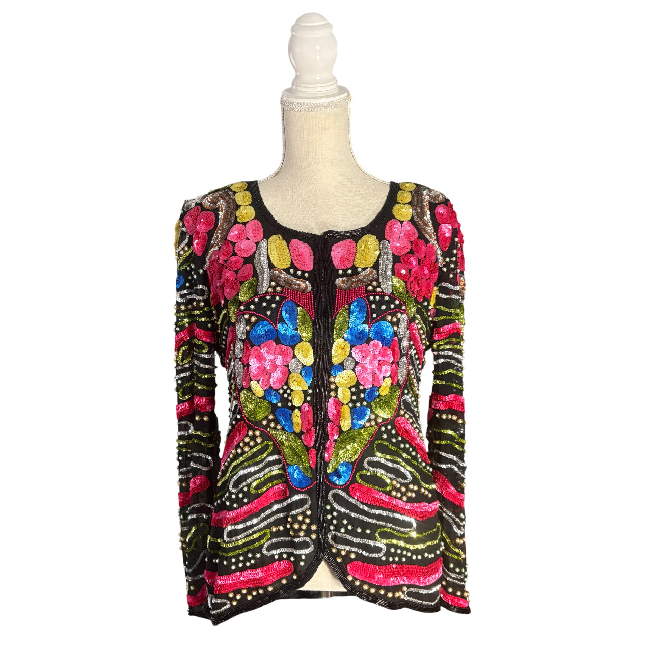 vintage Swee Lo sequin heart jacket M medium 80s beaded sparkle colorful top