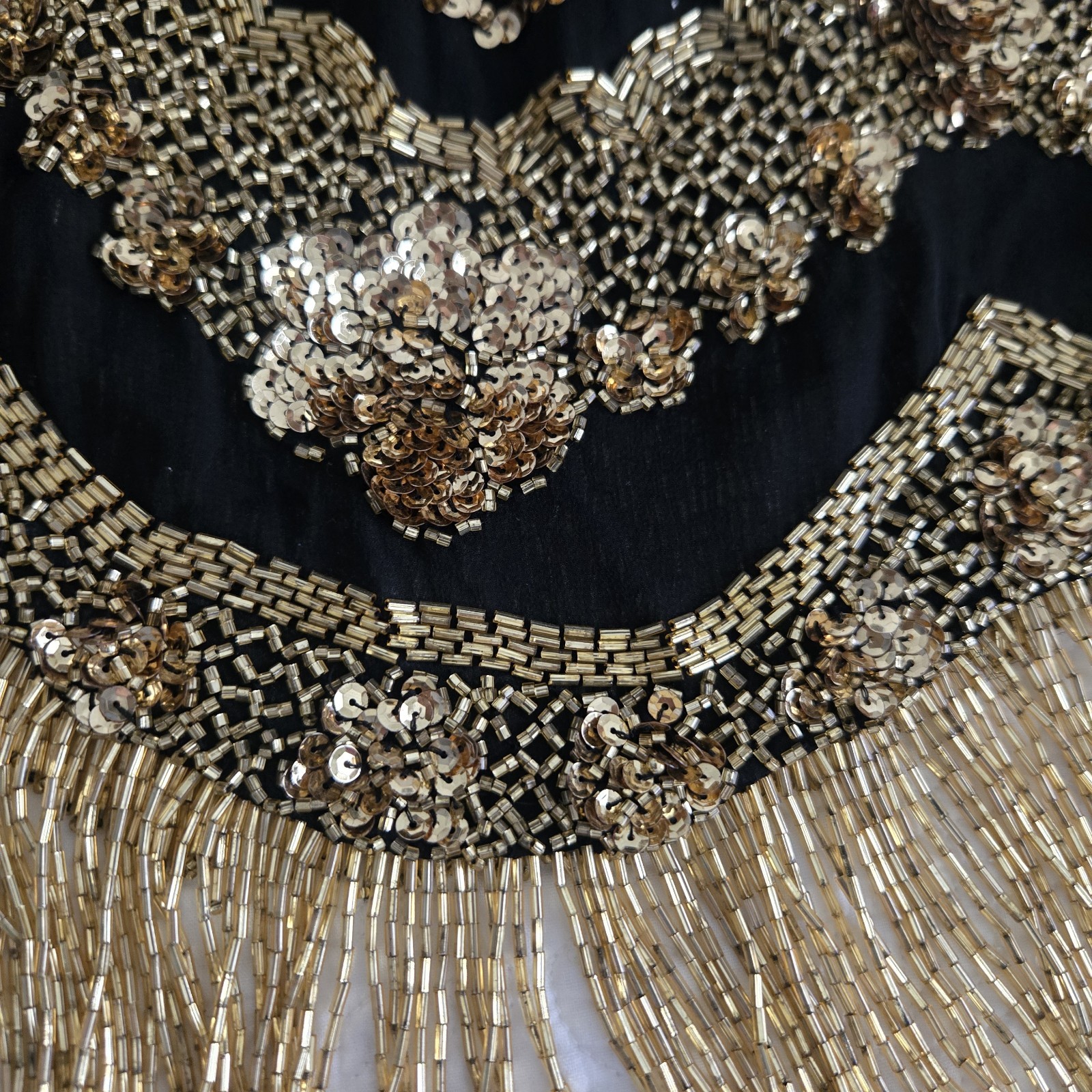 Vtg 80s 100%Silk Gold Embellished Top By Black Tie, S, Party, Formal