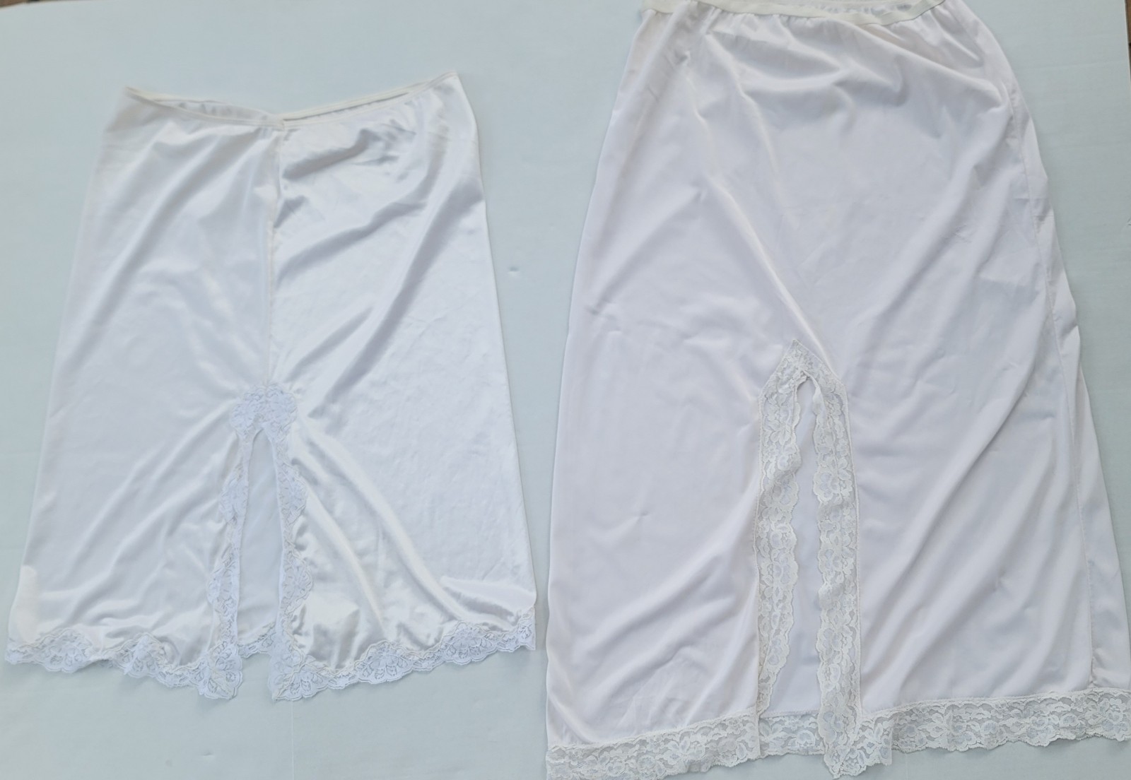 Two Vtg Half-slip Ivory Delicate Lace Sz S Ward 24″ L / Unbranded 33″ L See Pic