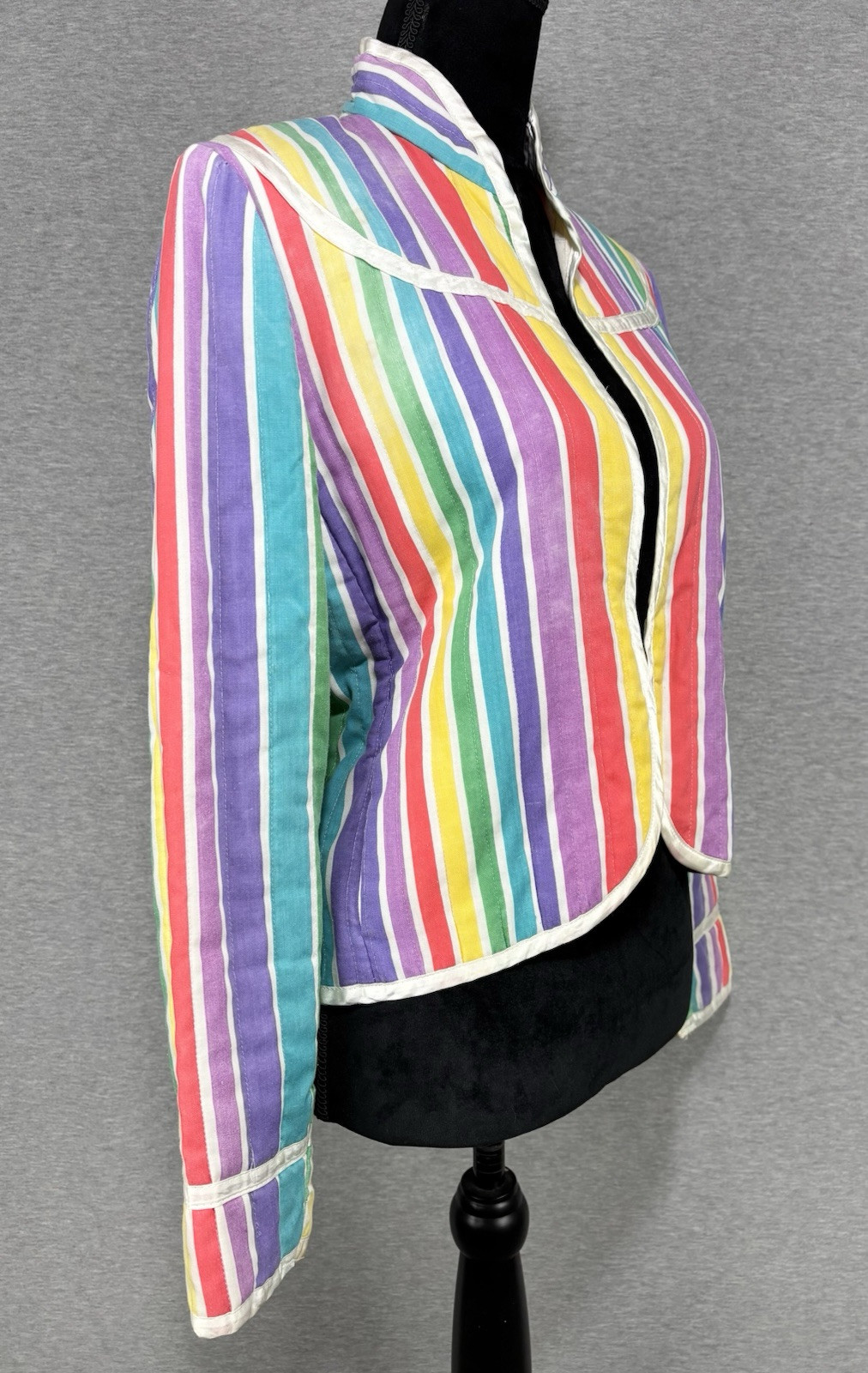 70s Quilted Rainbow Jacket Size Small Open-front Colorful Pride Vintage Pockets