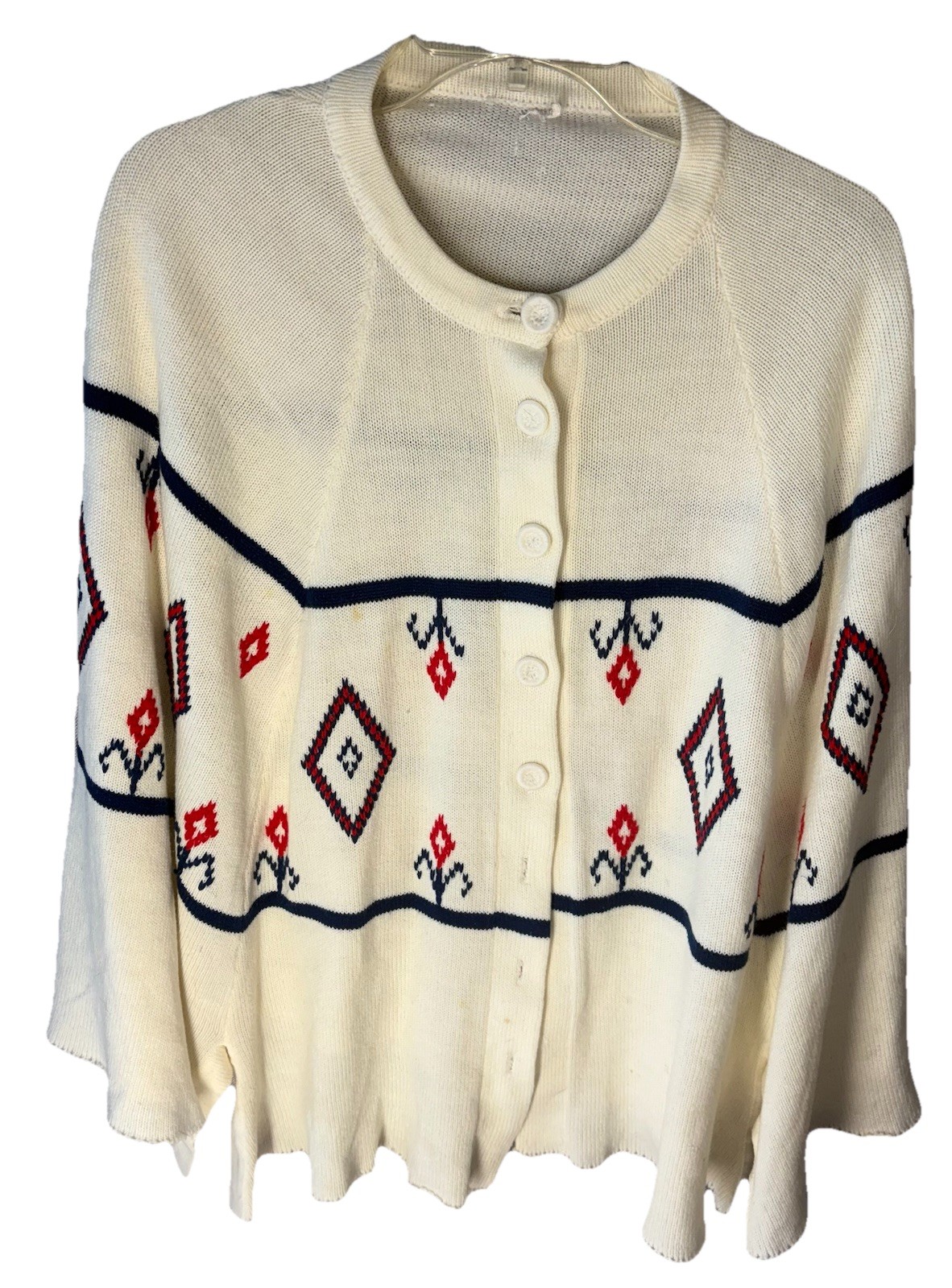 vintage womens poncho top Project Piece. Has Some Stains Missing Buttons Hem Out