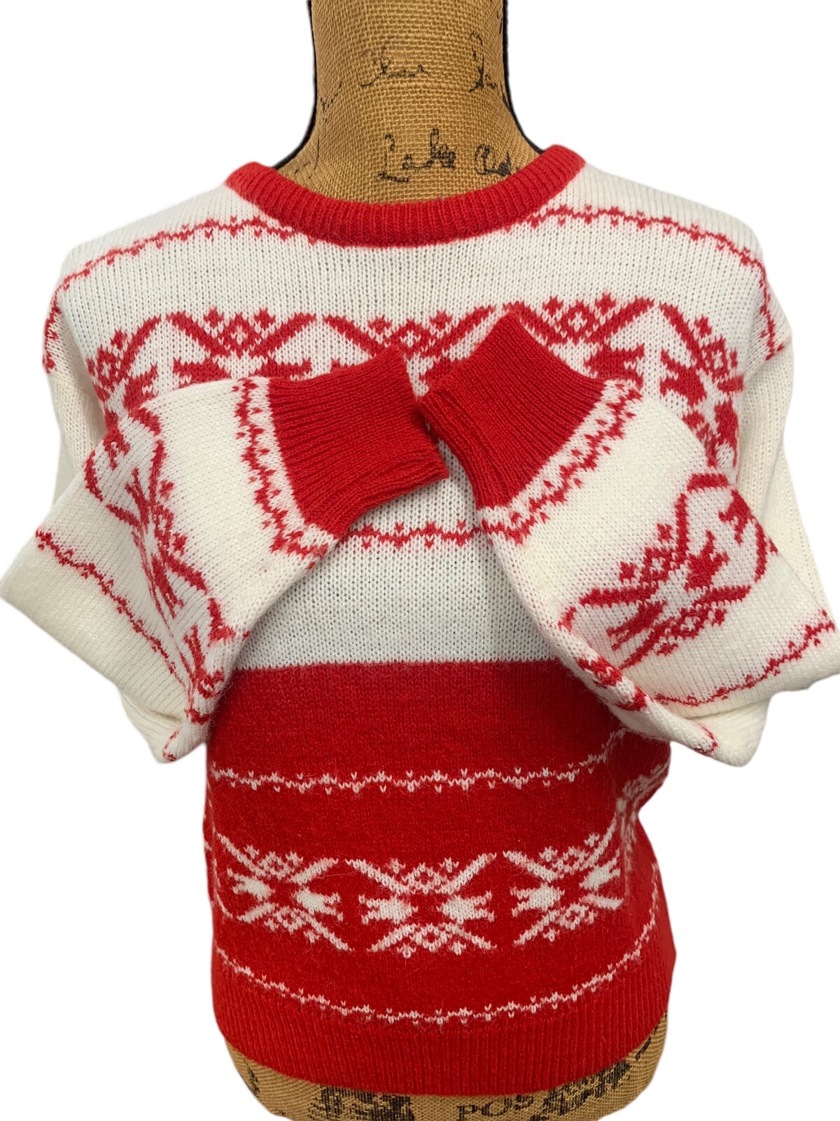 Women’s Vintage Red & White O•S•C Sport Club Holiday Sweater