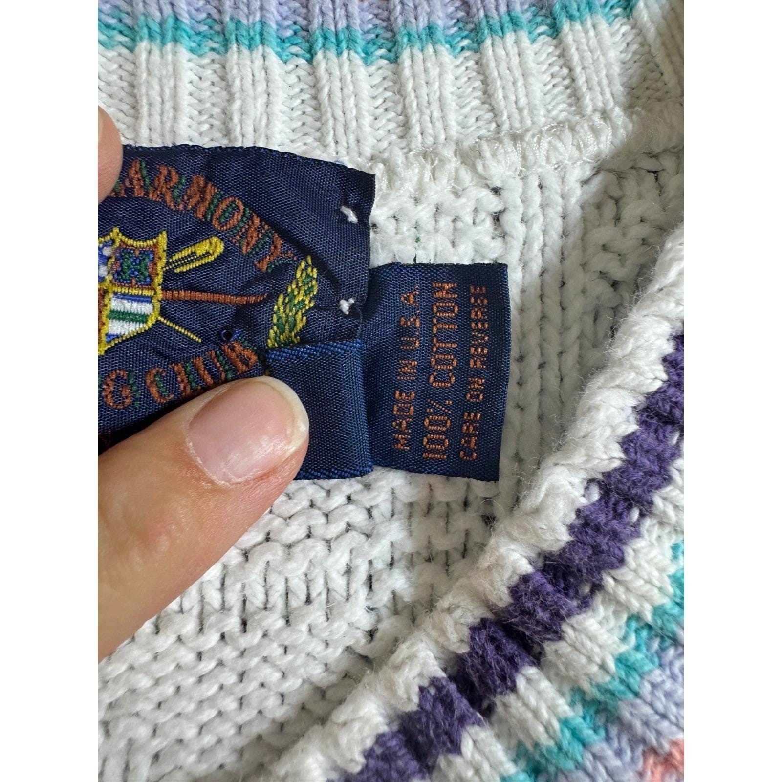 Vintage Coastal Golf Tennis Sweater Vest Cable Knit Pastel Trim USA M