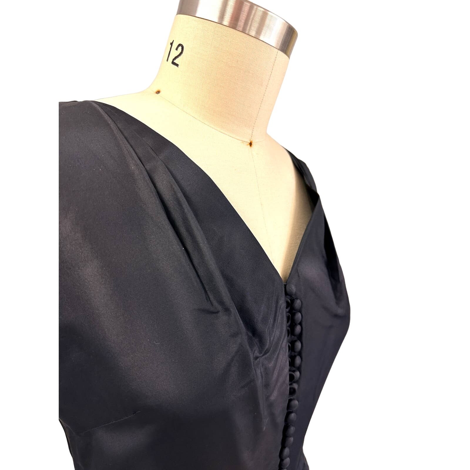 VTG 50s Mary Sachs Black Silk Taffeta Couture LBD Rockabilly Glam M