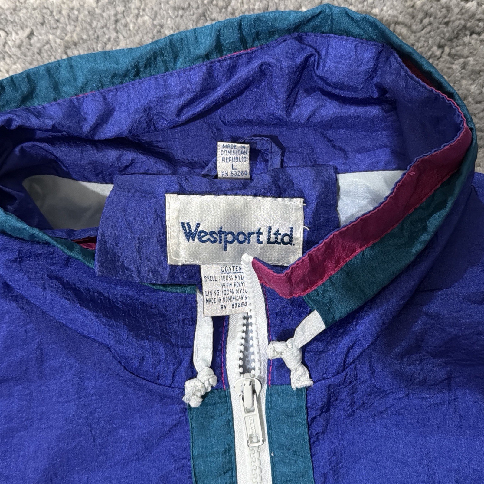 Westport Ltd. 1990s Geometric Colorblock Nylon Jacket Blue Pink Yellow Green