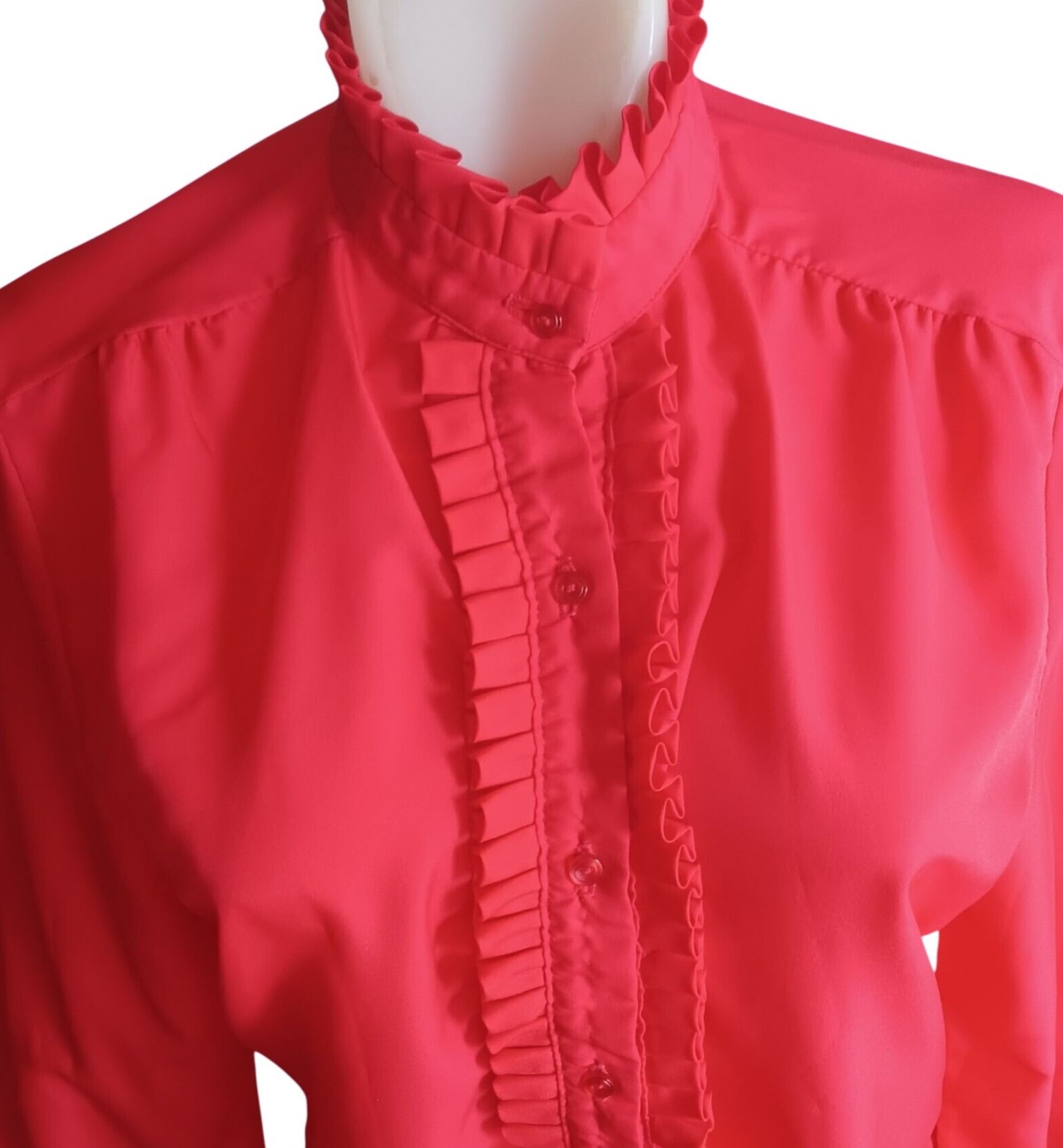 True Vintage Small Ruffle Top 1980’s Alice Stuart Blouse High Neck Secretary