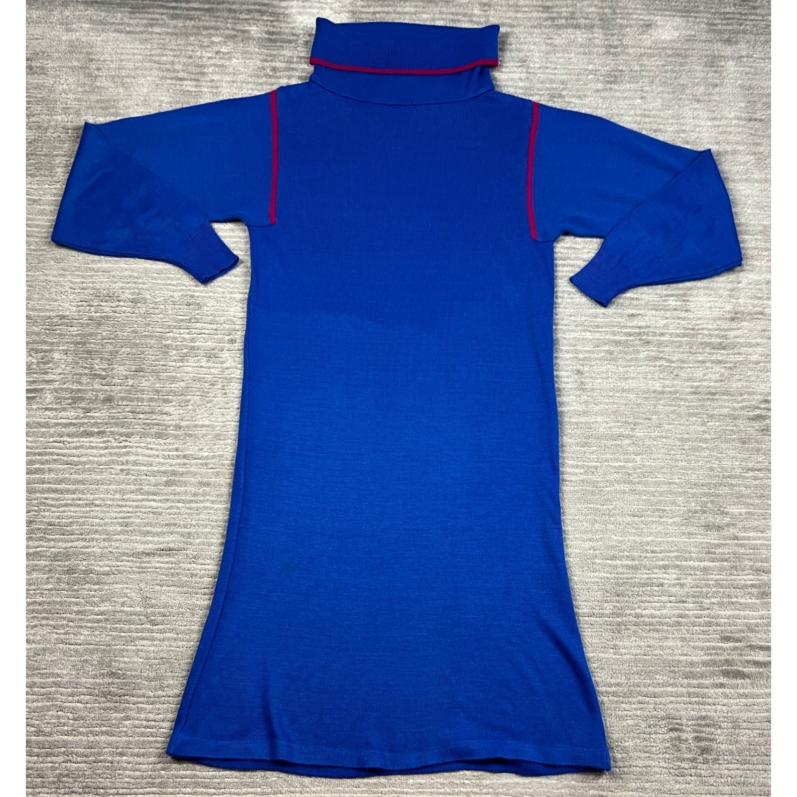 Objectives Sweater Dress Womens MP Blue Turtleneck Vintage Acrylic Contrast Trim