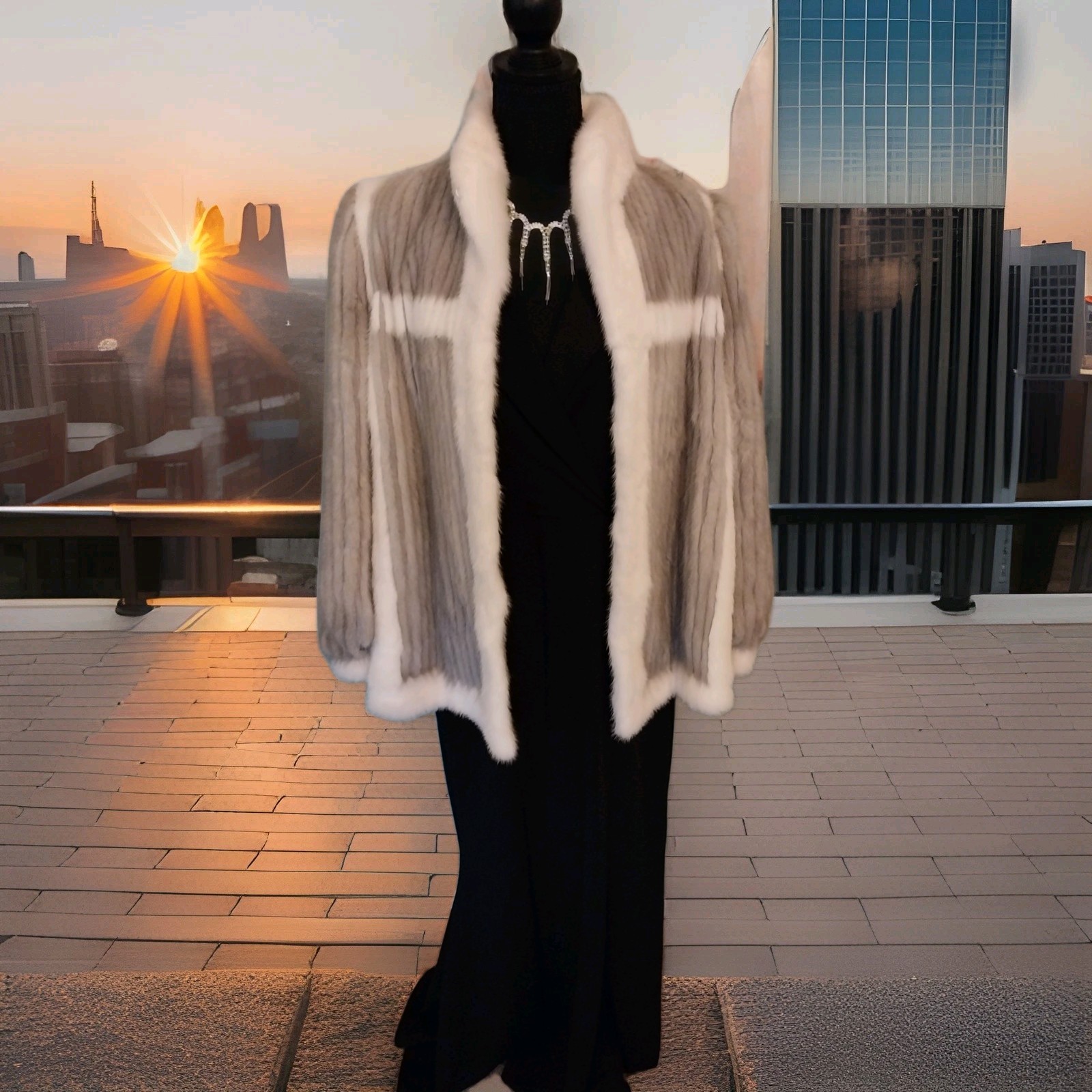 VINTAGE MCM 50’S SWING STYLE MOB WIFE OLD MONEY GREY AND CREAM MINK COAT