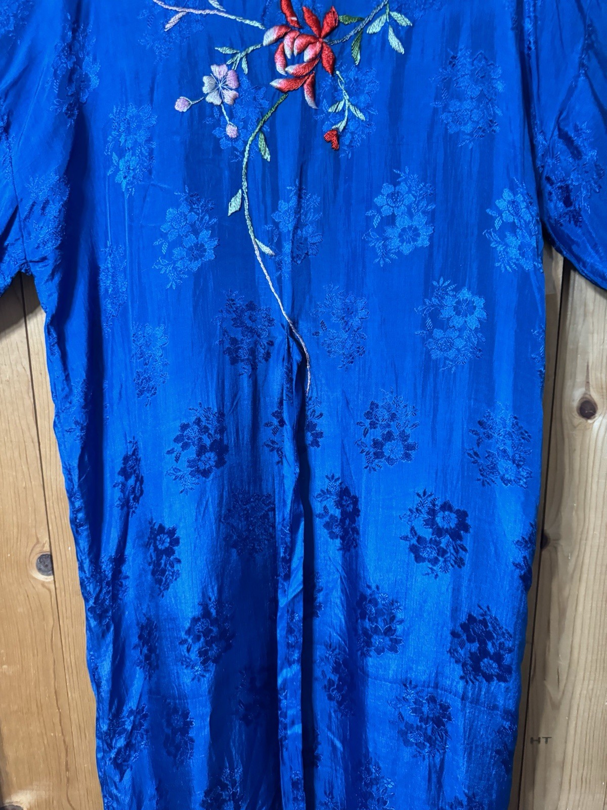 VTG Royal Blue Silk Embroidered Silk Robe Unisex Large Chest 44” Waist 48”