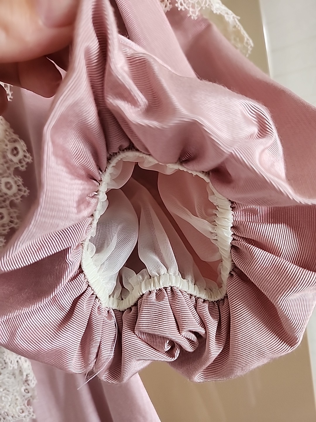 Vintage Cachet by Bari Protas Pink Puff Sleeve Lace Trim Dress PrairieCottagecor