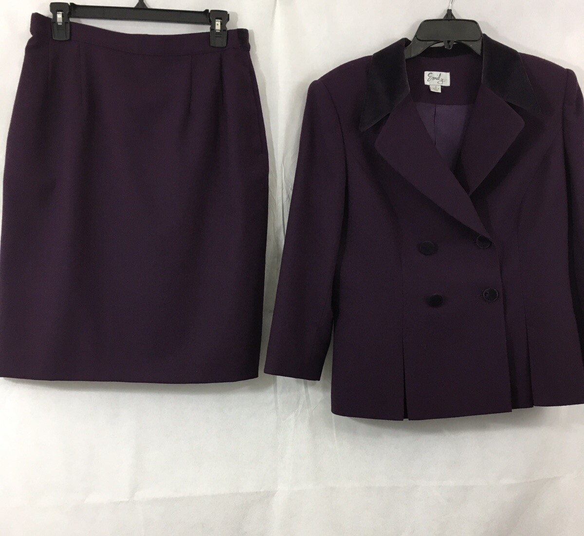 Vintage EMILY 100%Wool StretchWaist Pencil Skirt Jacket Velvet Collar Woman’s 12