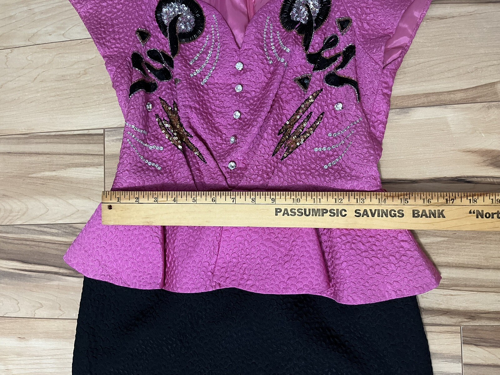 Vintage Ted Lapidus Couture Paris Hot Pink & Black Beaded Dress Peplum 4/6 Glam
