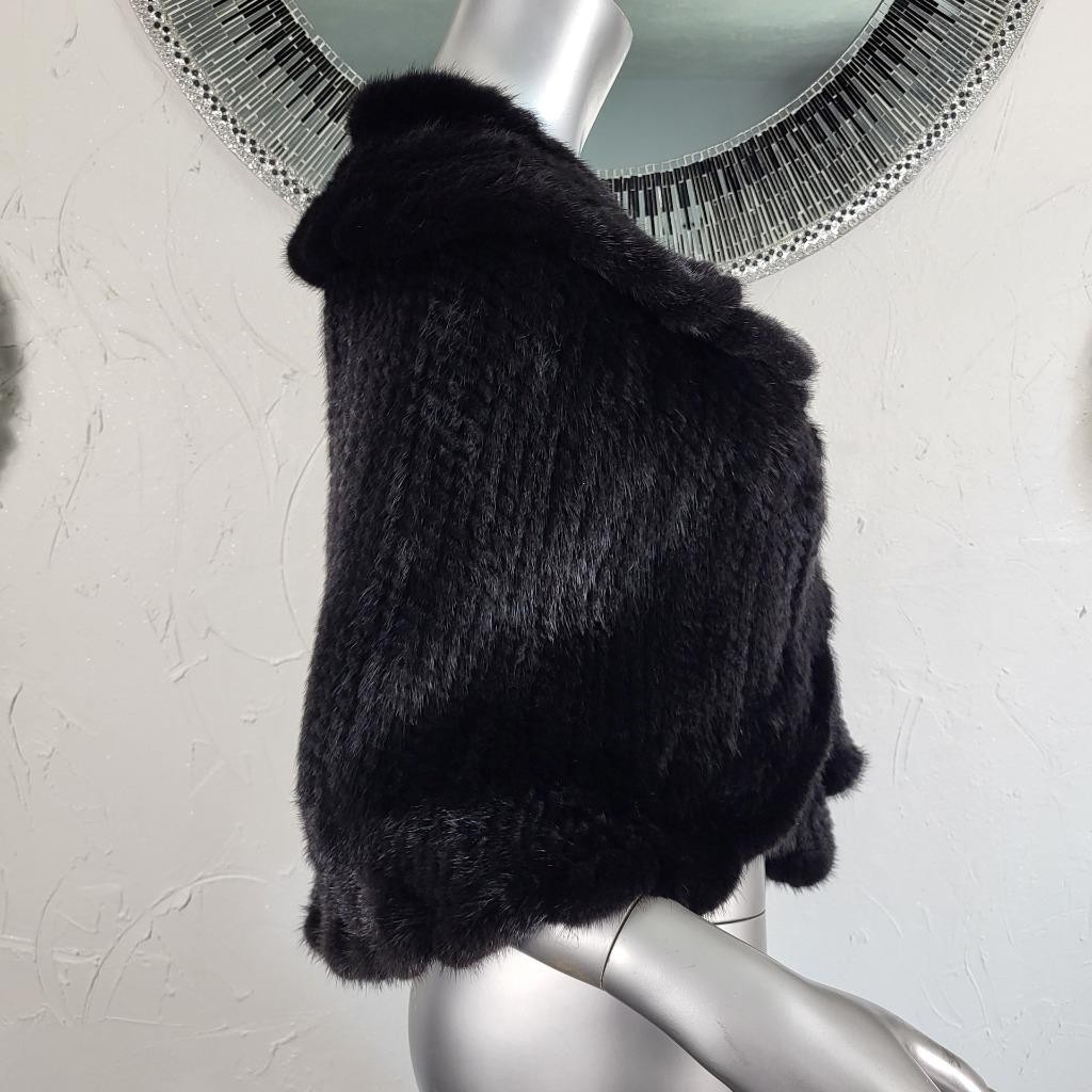 SAKOWITZ~S/M/L~VINTAGE BLACK KNITTED GENUINE REAL MINK FUR STOLE WRAP CAPE COAT