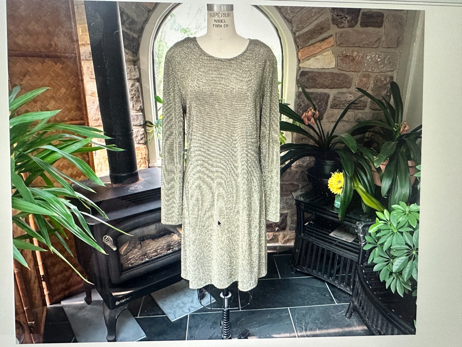 Vintage 1980s Black Metallic Gold and Silver Knit Dress Expo Made in USA