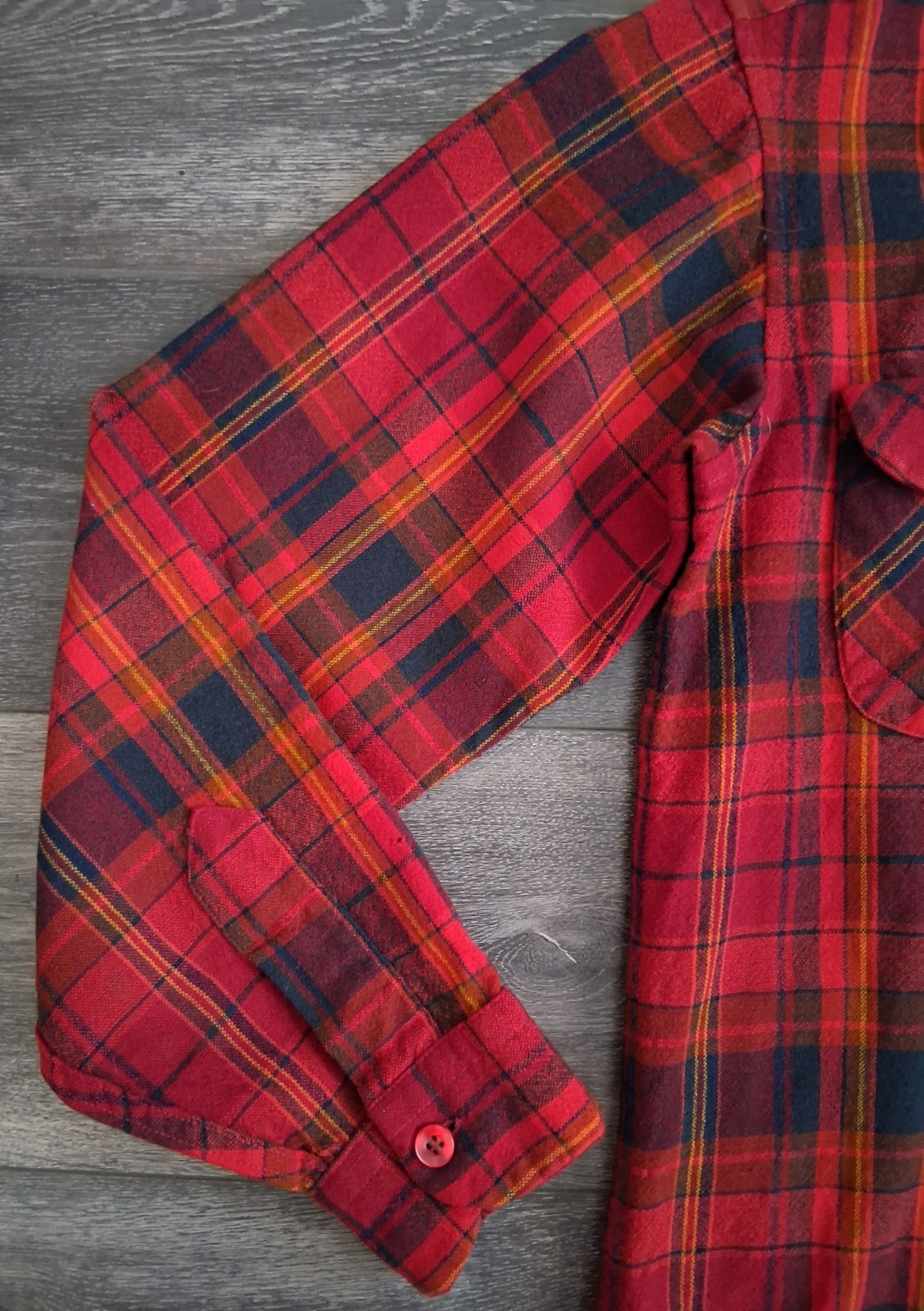 Vintage Pendleton Wool Tartan Plaid Flannel Shirt Red Blue Womans Size XL