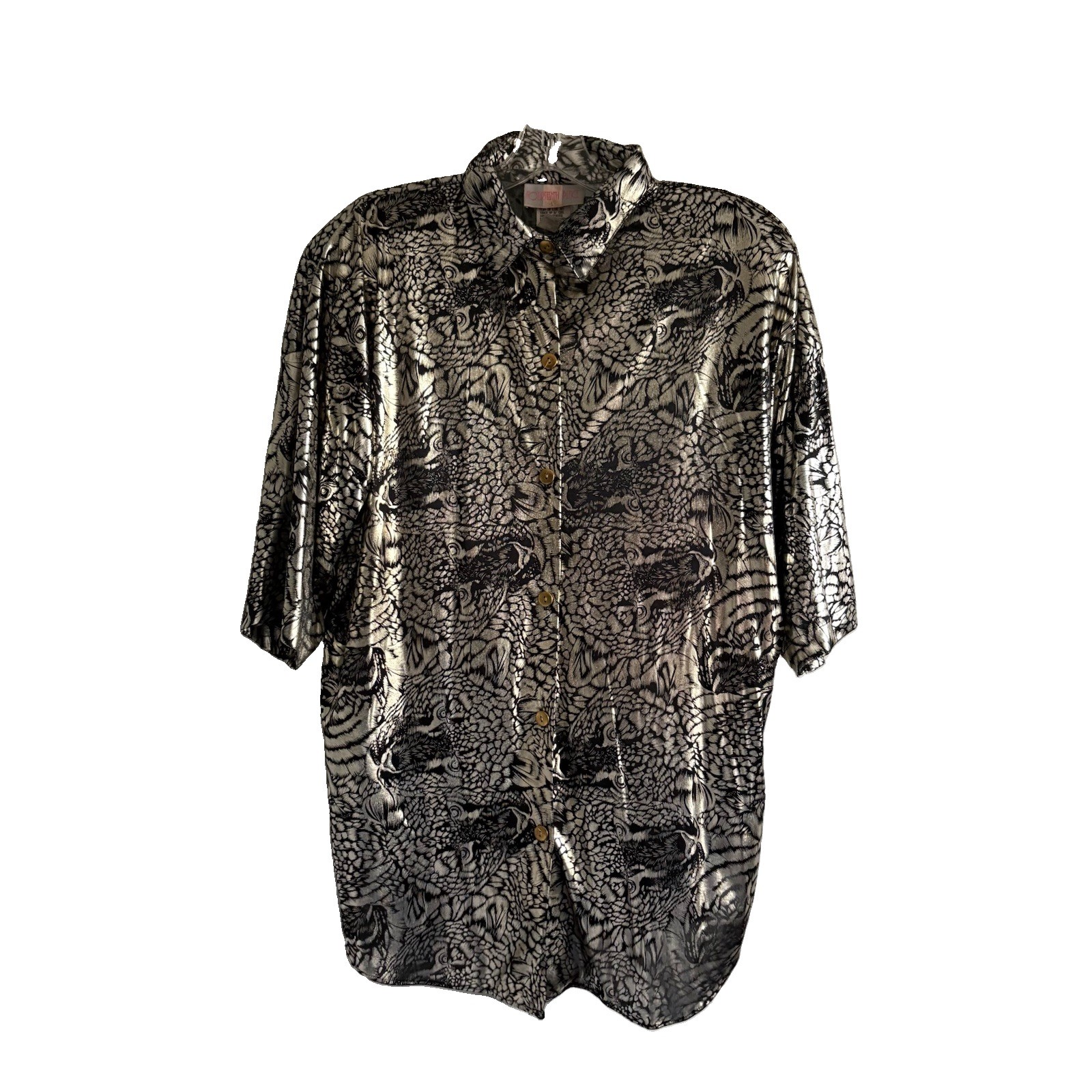 Vintage 80’s Women’s Silky Metallic Animal Print Blouse Size Large Golden Girls