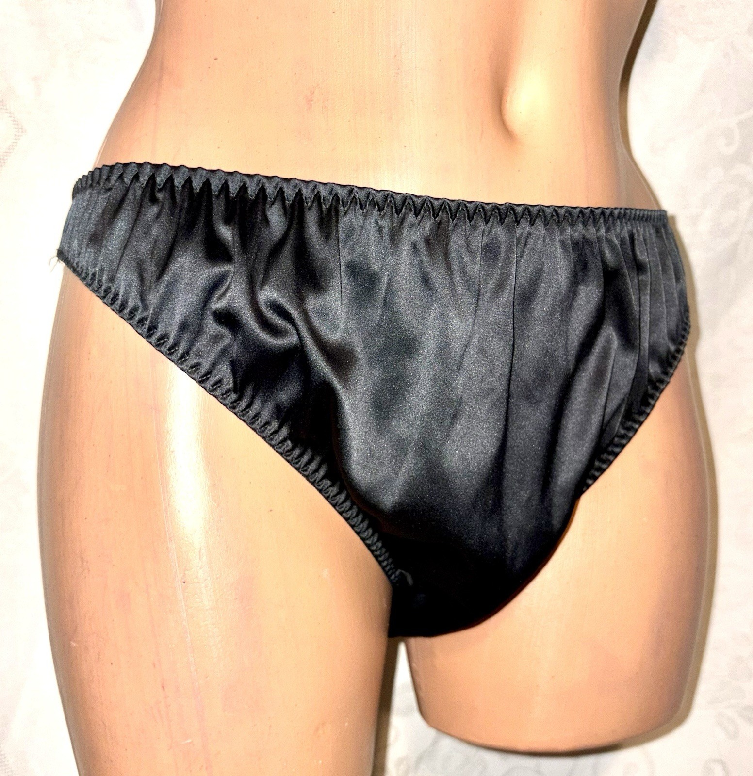 Sz L Vintage Black Satin String Bikini Tie Up Panty