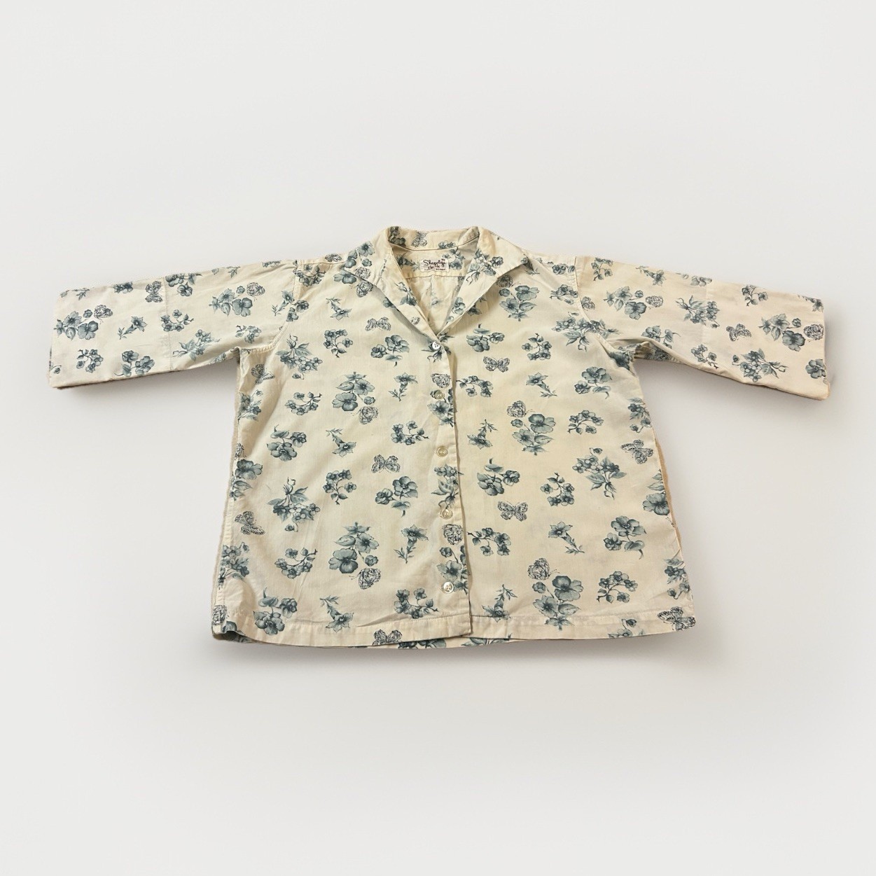 vintage 1950s Shapely Classics Womens Small White Blue Floral Blouse