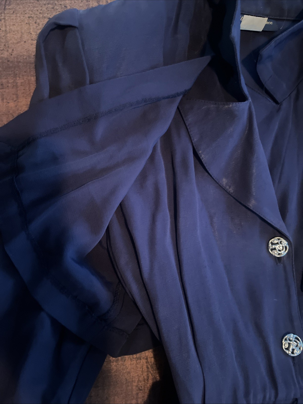 Vintage Positive Influence Navy Belted Midi Dress USA Art Deco Buttons Size 6