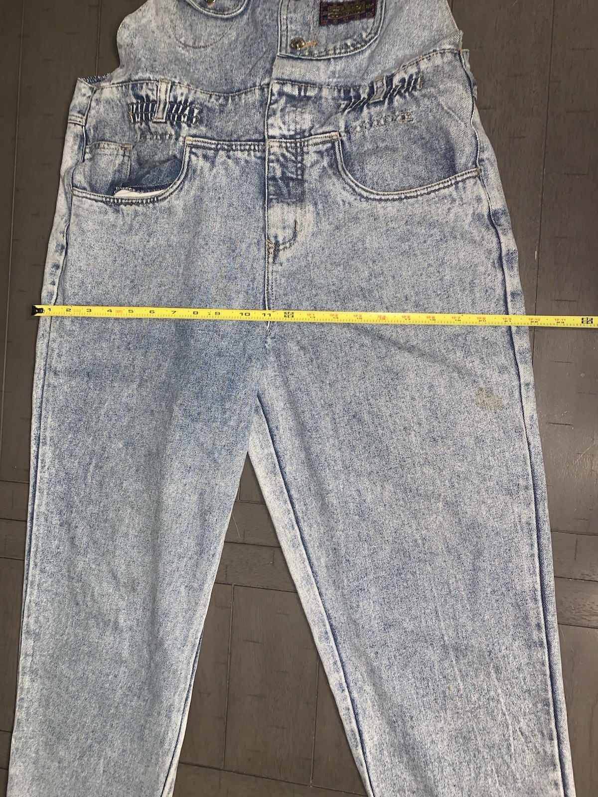 A2 90s WOMENS MEDIUM ACID WASH BUGLE BOY COMPANY BIB OVERALLS FLY GIRL 34 X27”