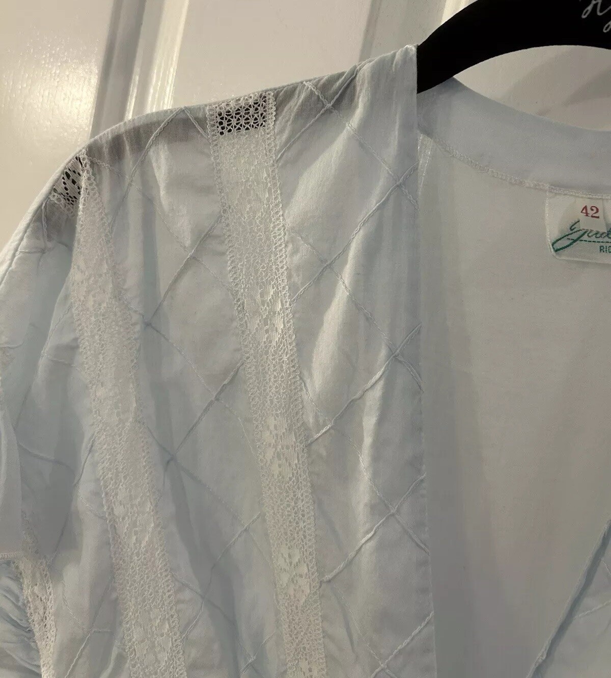 Vintage Jade Rio Women’s Size 42 (S) Blue Cotton – Embroidered, Lace Short Robe