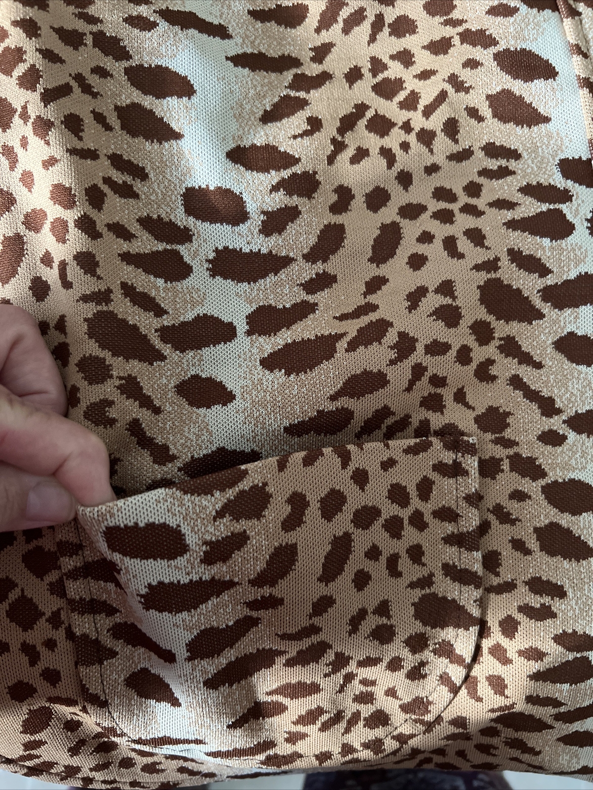 Vintage 1960s Animal Print Knit Top Boutique Brown Cheetah Button Up Sz 14 Sears