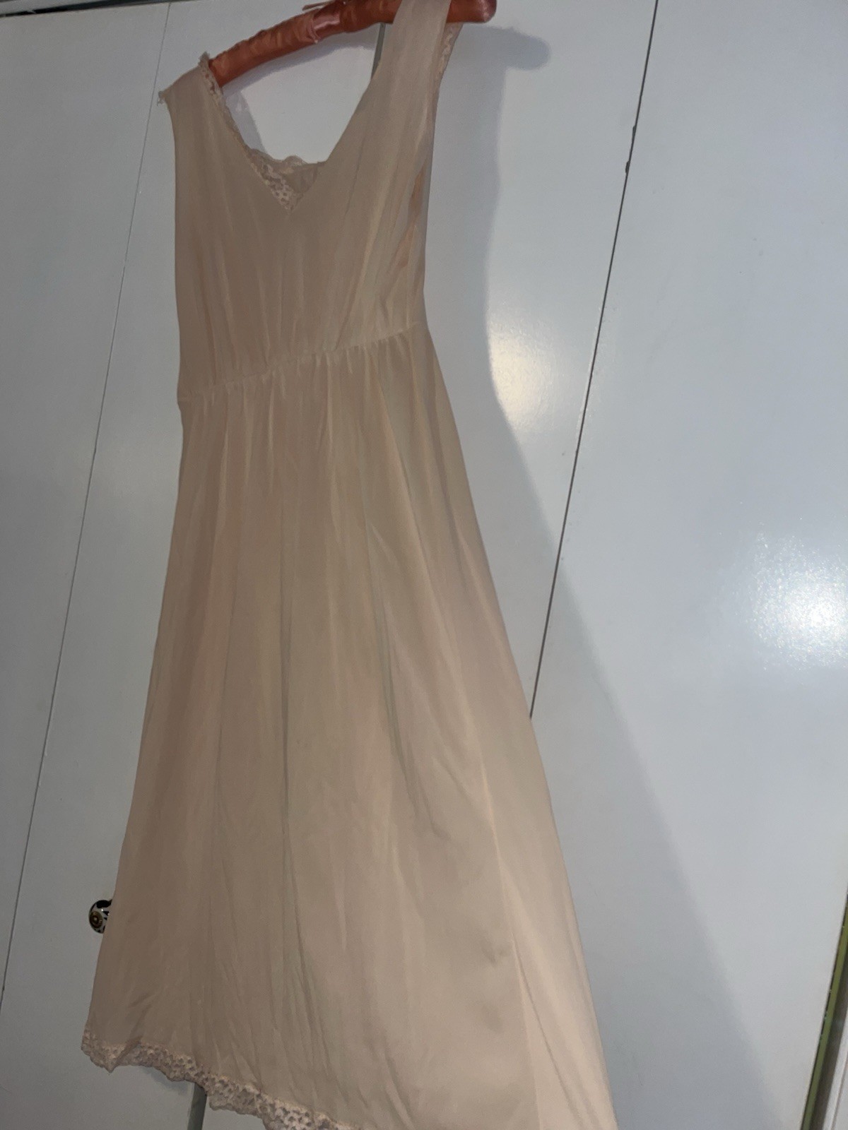 Vtg Countess Layne Peach Pink Nightgown 36 Bridal Chiffon Lace Blush Full Slip