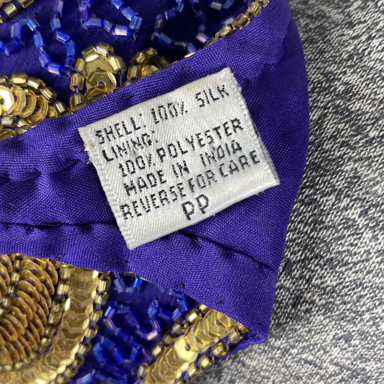Vintage Lawrence Kazar Cocktail Dress Silk Beaded Sequins Size XS Purple Gold