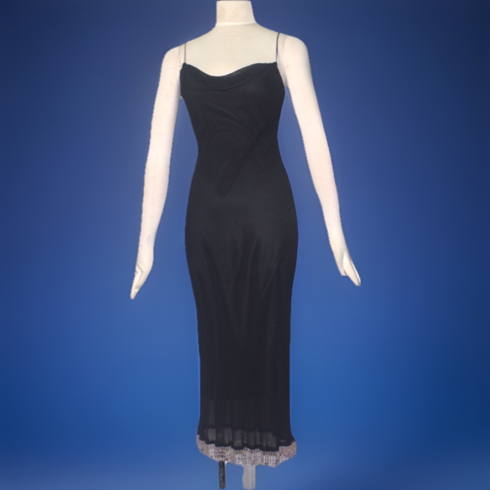 Betsey Johnson 🌹 VTG Bead Slip Dress Black Silk Fairy Y2K 90s prom gothic
