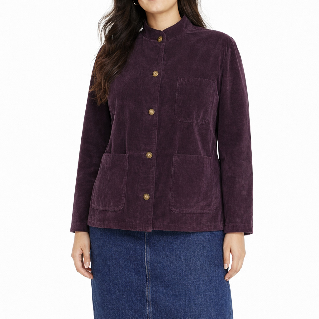 90s Vintage Purple Suede Leather Jacket Womens 10 Band Collar Utility Barn Coat