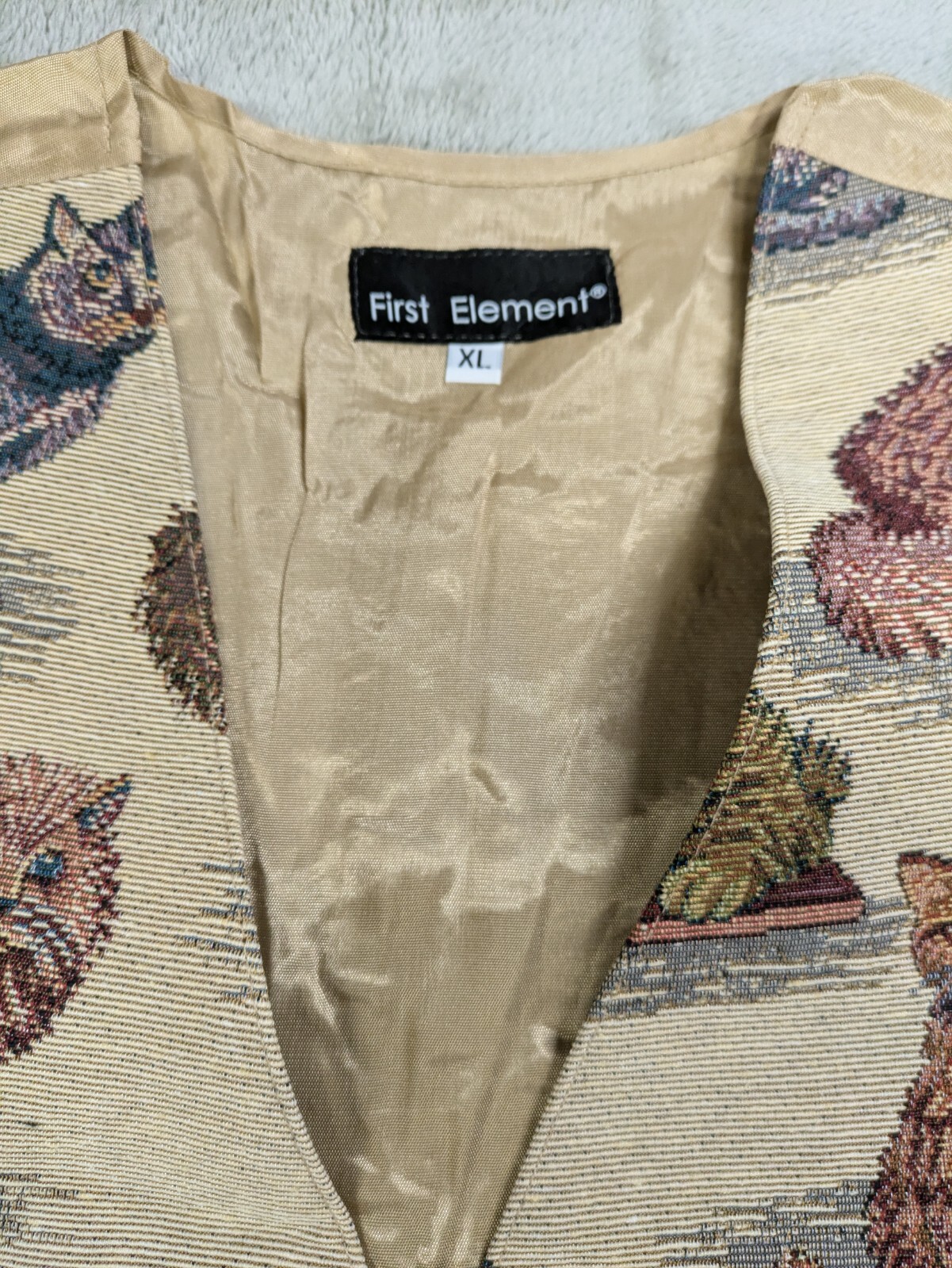 Vintage Nadia Embroidered KITTY CATS Tapestry Women’s XL Grandmacore Vest NEW v1