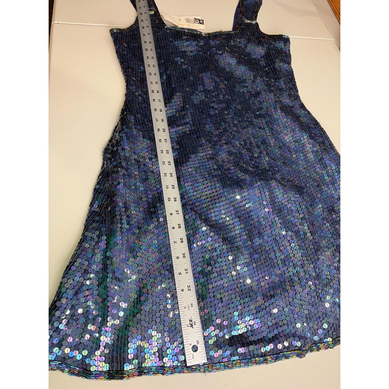 Vintage Expressions Silk Sequin Mini Dress Iridescent Blue Party Dress 12