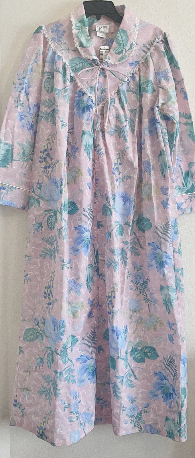 Vintage Vtg Appel Housecoat Nightgown Zip Front Floral Womens L Large New Nwt