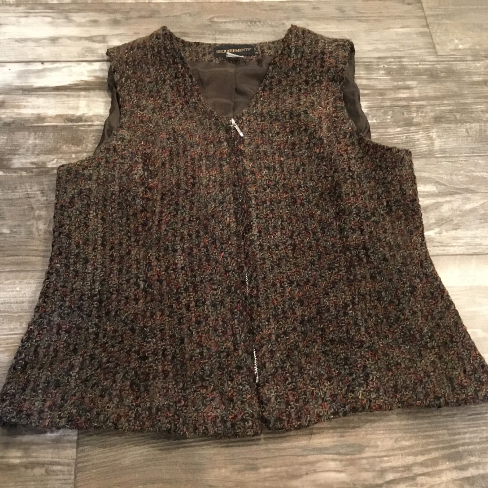 Vtg Tweed Vest Size M Chocolate Brown Vibes Y2K Full Zip Lined Dark Academia