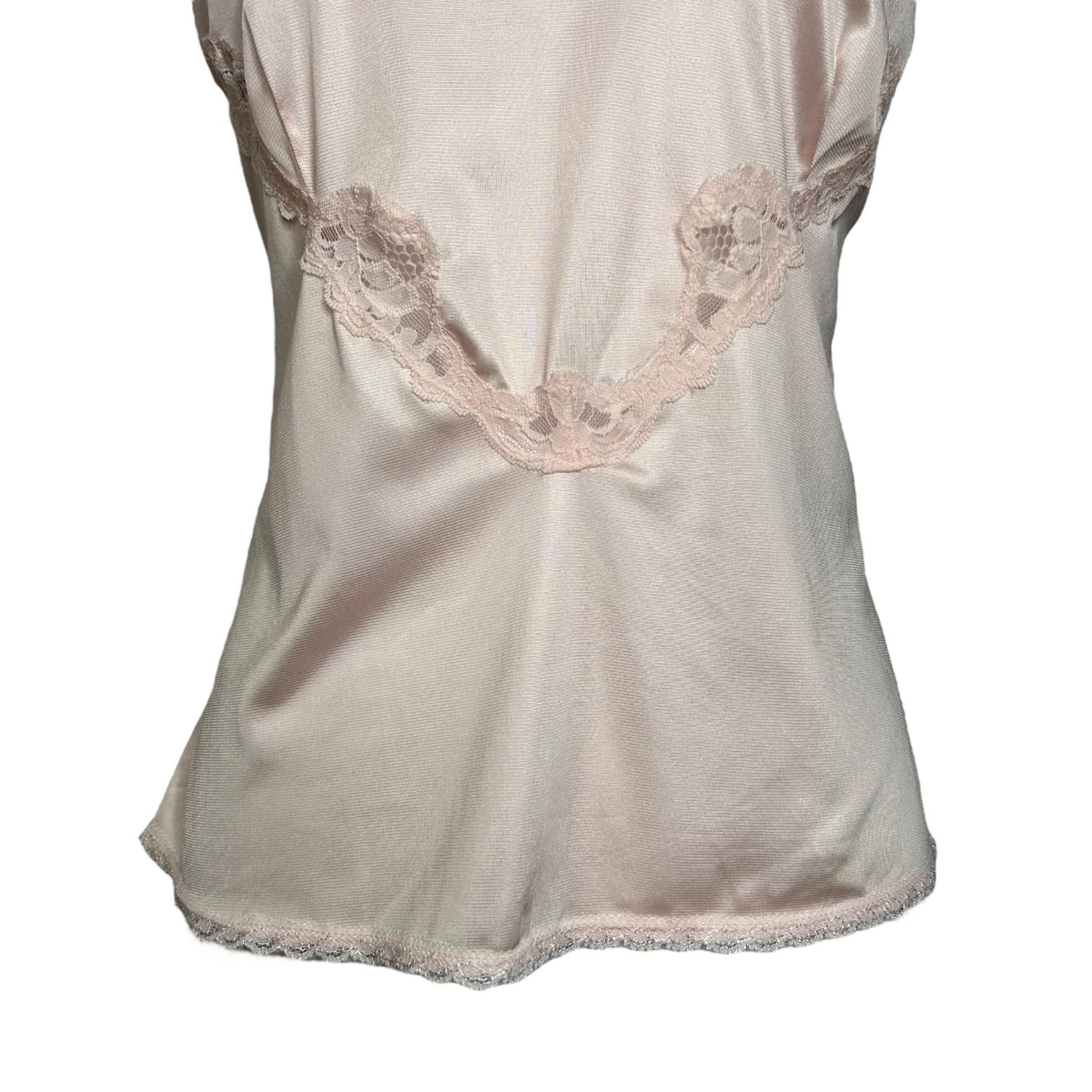 Vintage 80s Fairy Top M Pink Lace Trim Coquette Cottage Lingerie Cami Warners