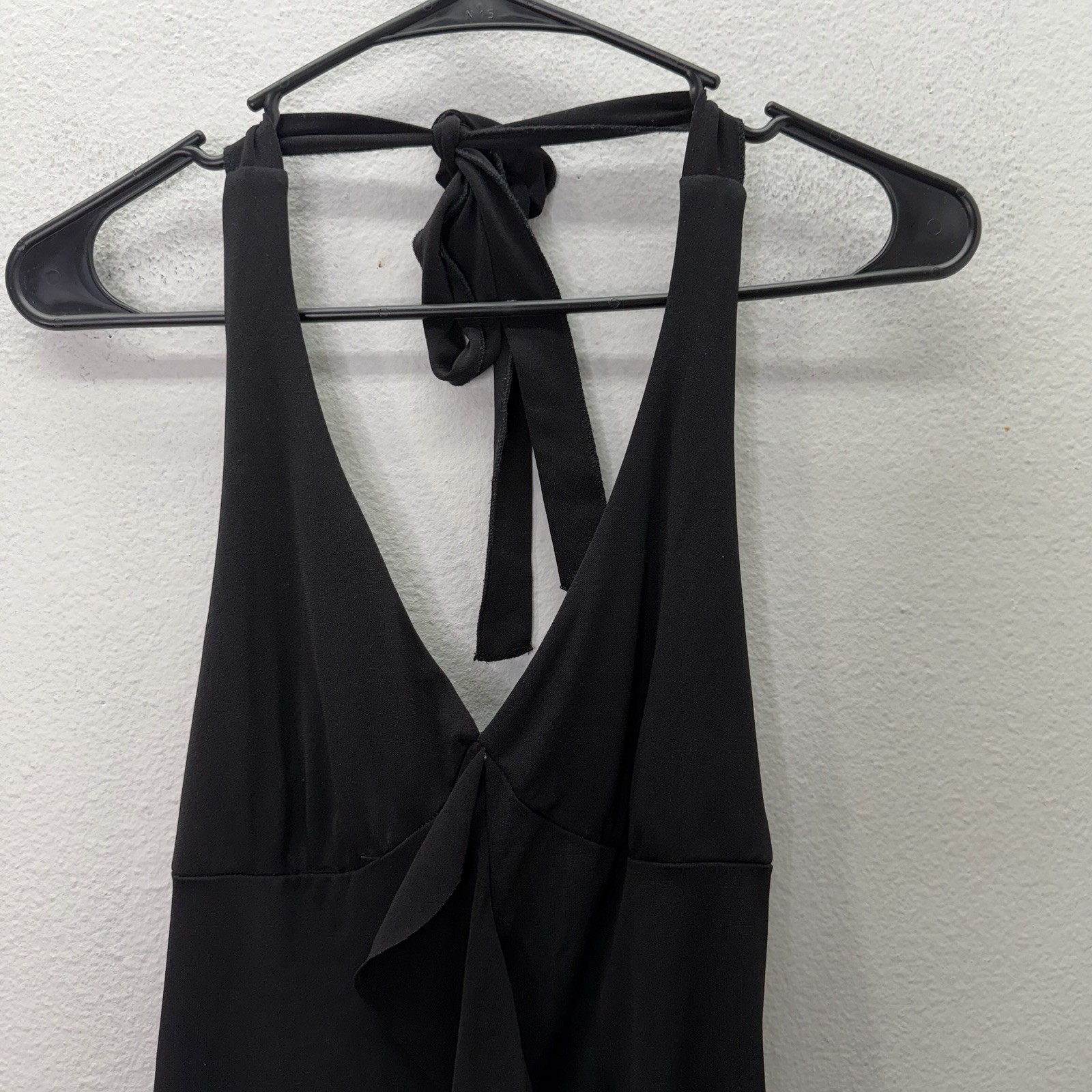 Y2K Vintage RAVE Black Halter Top SZ M Stretch Club Rave Fairy Ruffle Whimsigoth