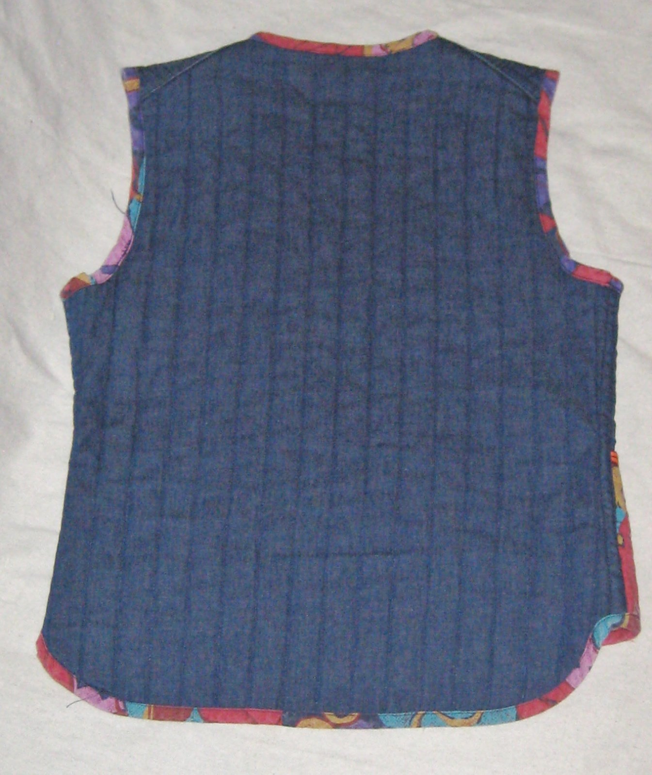 Vintage1970s Denim Vest Waist Coat Quilted Gillet Contrast Liner Small