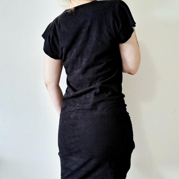90s Genuine Black Suede Cowl Neck Mini Dress Small
