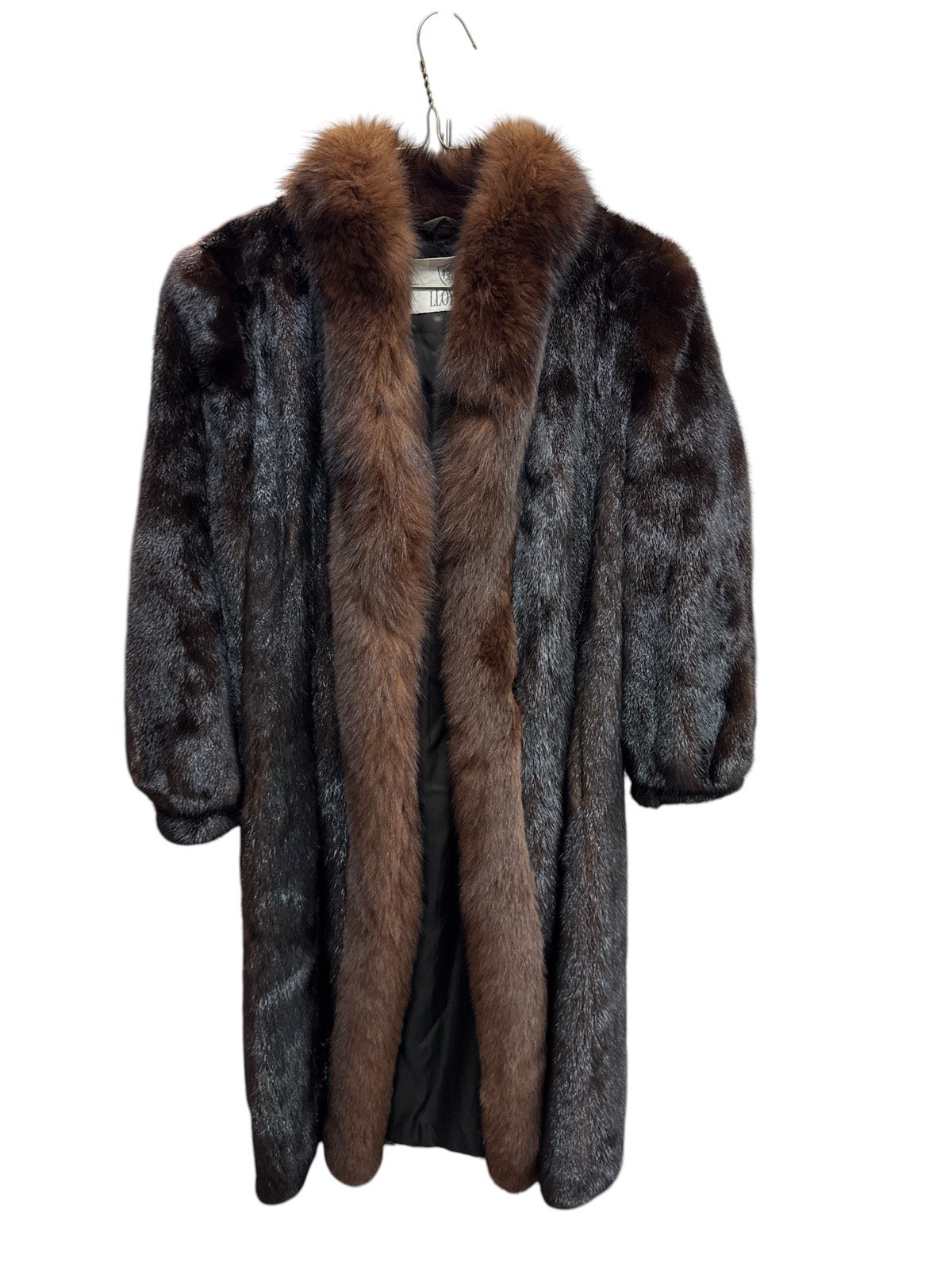 Vtg. Genuine Mink / Fox Fur Coat Medium Mahogony Brown Full Length VTG