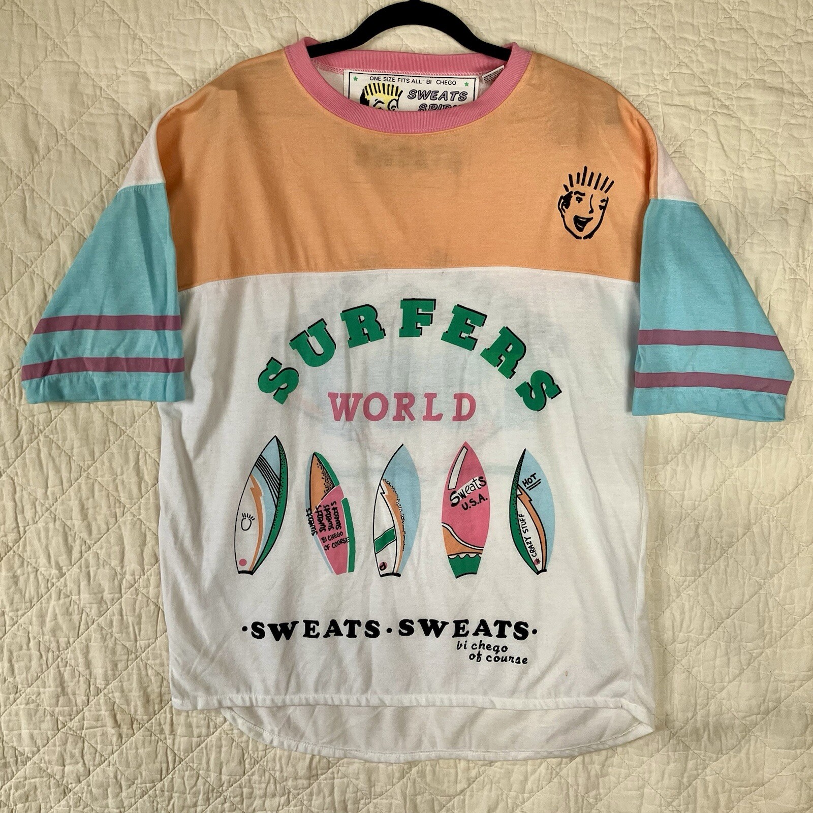 1987 Bi Chego Sweats Spirit Swimming Womens Cover Up Shirt One Size Vintage