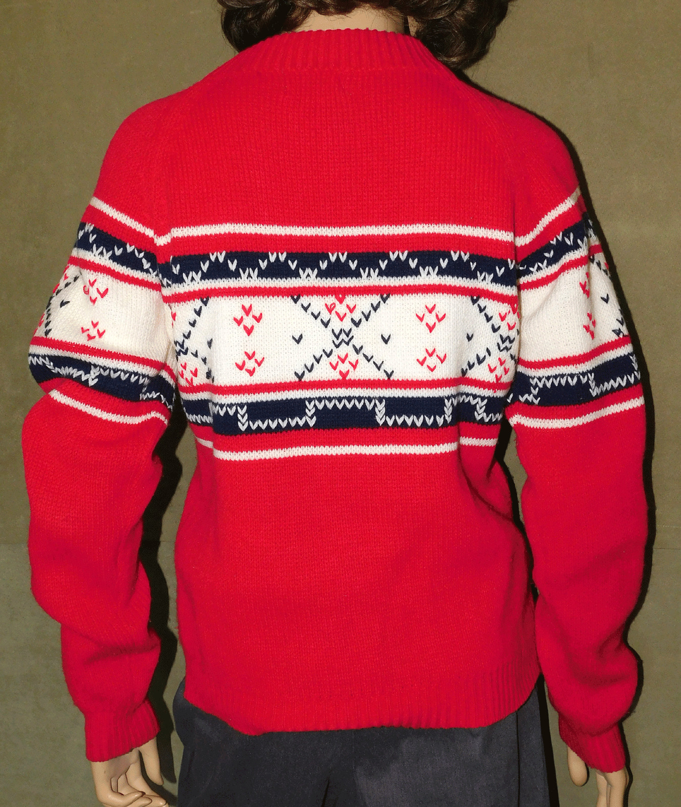 Vintage J.C. Penney Red Alpine Sweater, L, 16-18, Classic Winter Ski Wear, 1970s