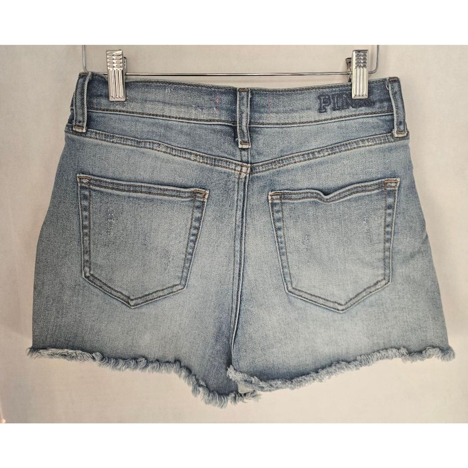 PINK Victoria’s Secret Denim Shorts High Rise Light Wash Cutoff Distressed 26