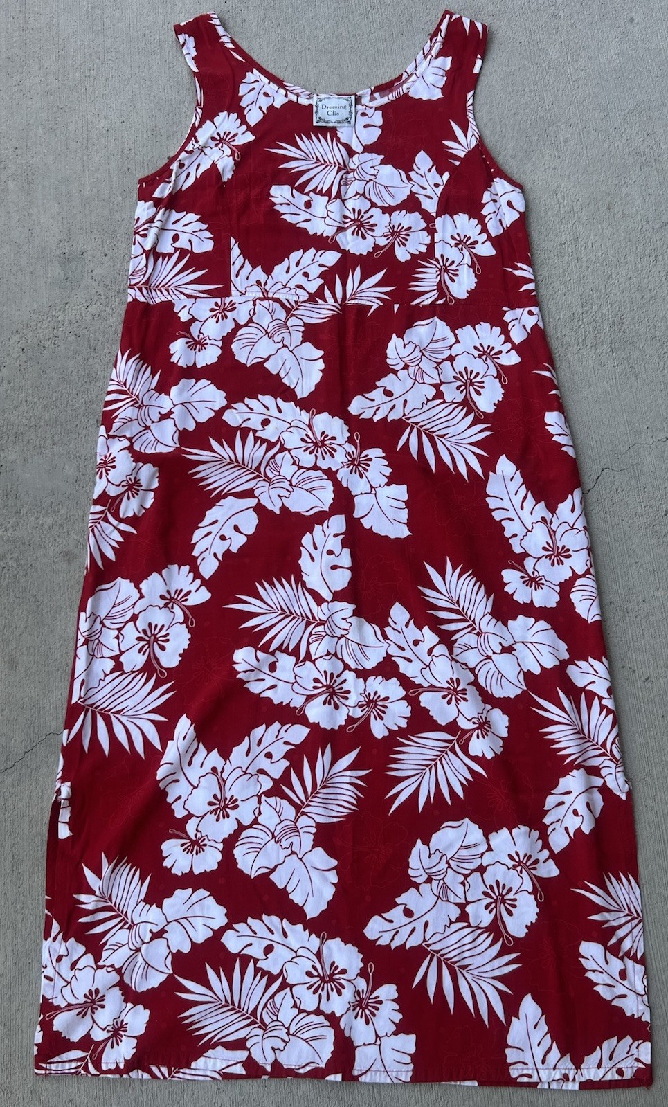 VTG Dressing Clio Rayon Hawaiian Red Floral Pocket Empire Long Tank Dress L Pics