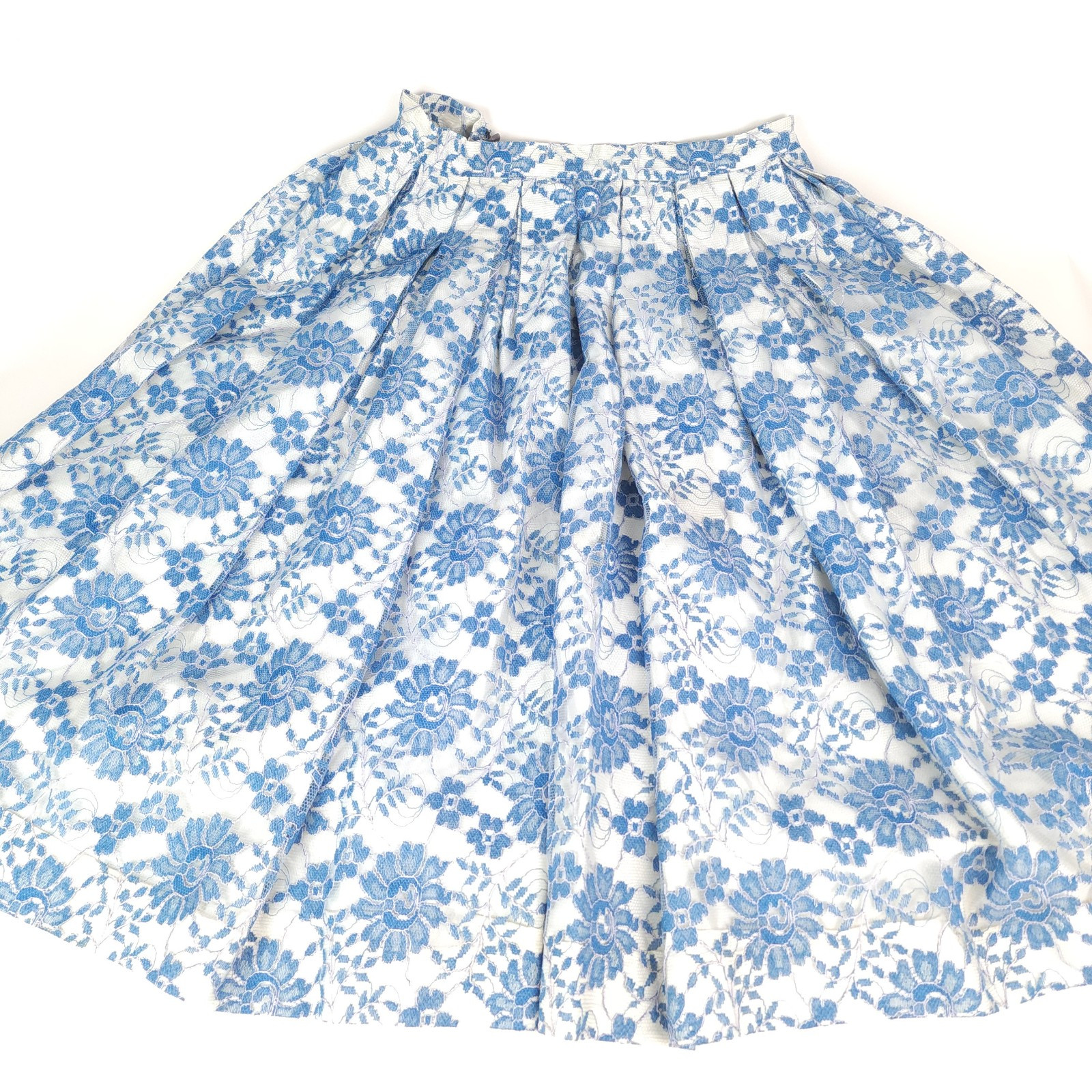 Vintage 1960s Blue White Lace Dress Set Lois Casper Pleated Skirt Button Back XS